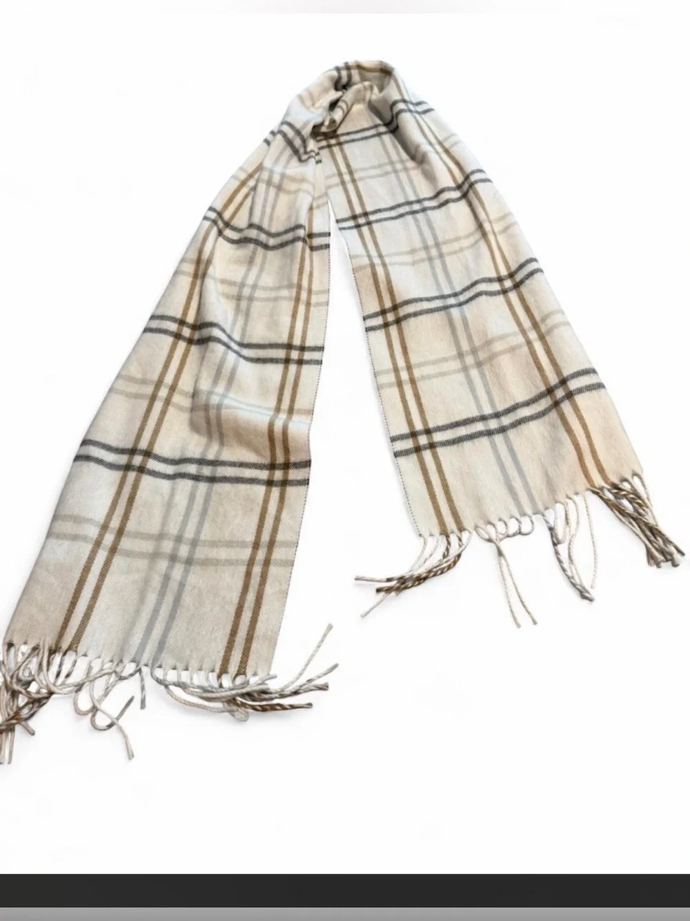 Cejon Plaid Fringe Scarf - Cream, Brown & Gray